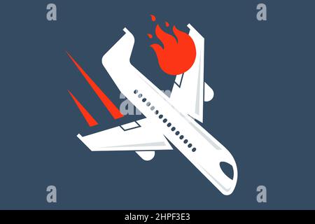 plane crash due to a hot engine. flat vector illustration. Stock Vector