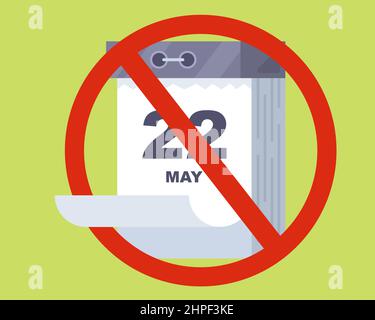 crossed-out tear-off calendar. cancel the plan for that day. flat vector illustration. Stock Vector