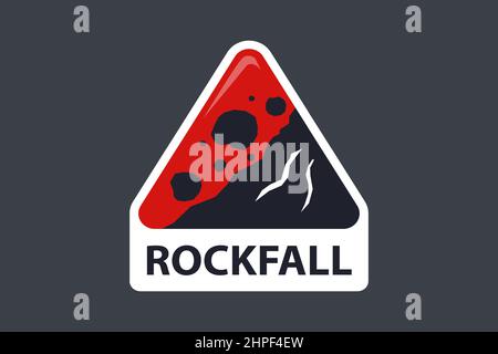 triangular rockfall sign on a red background. flat vector illustration. Stock Vector