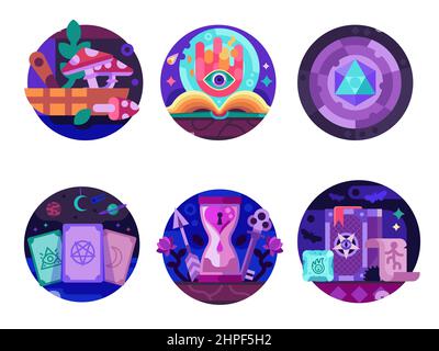 Witchcraft and Magic Occult Alchemy Flat Icons Stock Vector