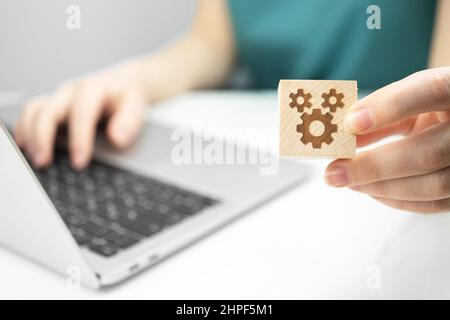 Maintenance computer concept. Support, IT service help and FAQ. Repair service concept background photo. Laptop on a desk Stock Photo