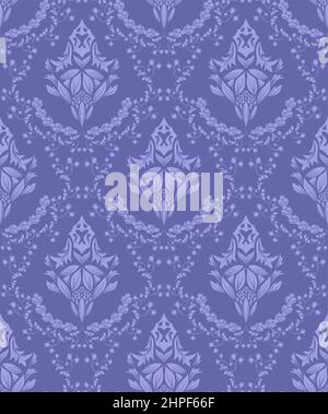 Damask Seamless Vector Pattern.  Elegant Design in Royal  Baroque Style Background Texture in Very Peri color. Floral and Swirl Element.  Ideal for Te Stock Vector