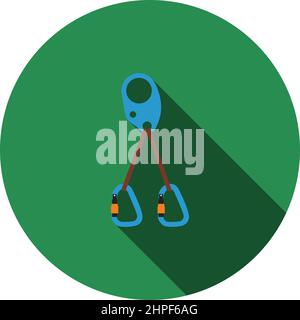 Alpinist Self Rescue System Icon. Flat Circle Stencil Design With Long Shadow. Vector Illustration. Stock Vector