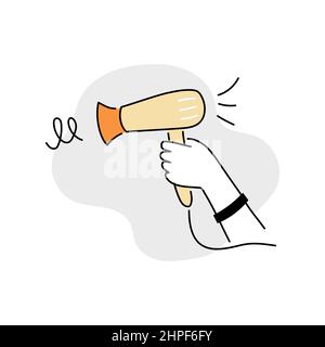 Hand keep hair dryer. Doodle line style vector illustrationstyle vector illustration Stock Vector