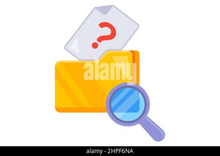 search for the file on the computer. magnifying glass is looking for a document. flat vector illustration. Stock Vector
