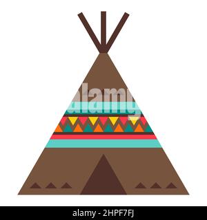 Illustration of american indians wigwam. Ethnic image in native style. Stock Vector