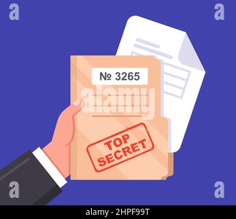 folder with classified documents. hold dirt in your hand. state secret. flat vector illustration Stock Vector