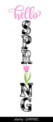 Hello Spring hand Lettering with tulip flower. Vector illustration ...
