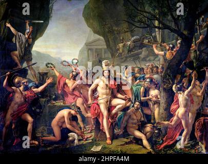 Leonidas At Thermopylae, oil on canvas painting by Jacques Louis David, 1814 Stock Photo