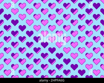 Pixel art hearts seamless pattern. 8-bit pixel health bar in retro video game. Design for banners, promotional items and banner. Vector illustration Stock Vector