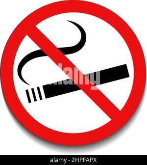 Do not smoke sign with red round crossed smocking cigarette on white background. Not allowed alcohol symbol. Vector illustration in trendy round flat Stock Vector