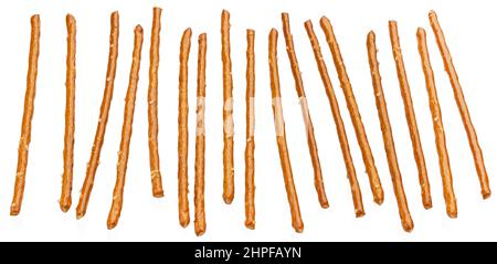Salted pretzel sticks isolated on white background Stock Photo