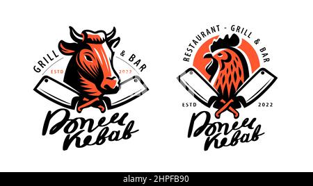Doner Kebab vintage logo template. Emblems for shop, restaurant, cafe. Vector illustration Stock Vector