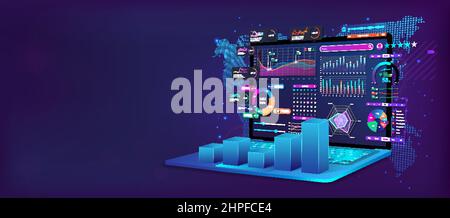 Business analysis and analytics online through the app. Dashboard app Stock Vector
