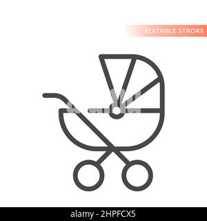 Baby stroller or pram line vector icon. Buggy carriage outlined symbol. Stock Vector