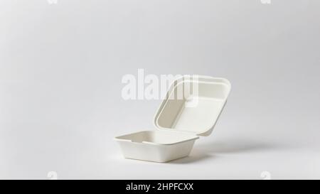 empty clean open white paper food box on white background Stock Photo