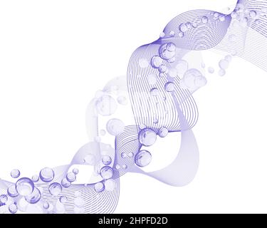 Abstract wave element from thin lines. Stylized line art background in Very Peri modern colors. Vector illustration. Stock Vector