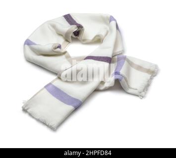 Soft white plaid wool scarf isolated on white Stock Photo