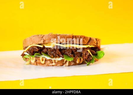 Rye bread pulled beef sandwich Stock Photo