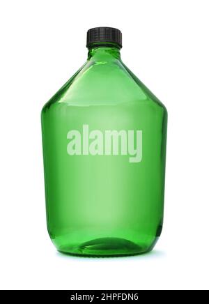 Front view of empty big green glass bottle isolated on white Stock Photo