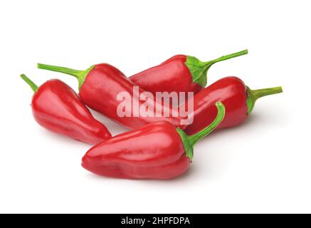 Group of ripe red jalapeno peppers isolated on white Stock Photo