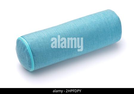 Blue neck roller pillow isolated on white Stock Photo