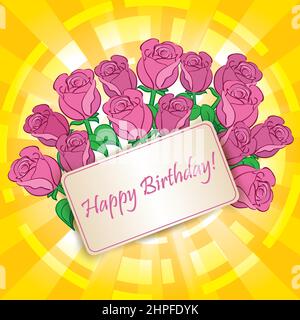 happy birthday - vector greeting card with roses Stock Vector