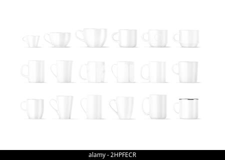Blank ceramic mug mockup, different types, front view Stock Photo