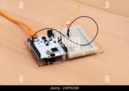 Small electronic Board with chips and wires Stock Photo