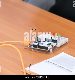 Small electronic Board with chips and wires Stock Photo