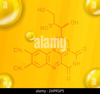 Vitamin B2 chemical formula. Vitamin B2 Realistic chemical molecular structure Stock Vector