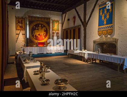 The Kings Hall also known as the Banqueting Hall, in the Great Tower of the Norman Dover Castle in Dover, Kent, England, UK. Stock Photo