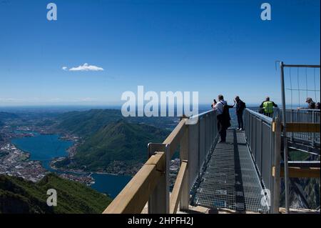 Italy, Lombardy, Province of Lecco, Belvedere of the Valentino park at Pian dei Resinelli. View of Lake Como, branch of Lecco. Stock Photo