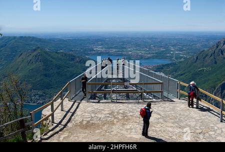 Italy, Lombardy, Province of Lecco, Belvedere of the Valentino park at Pian dei Resinelli. View of Lake Como, branch of Lecco. Stock Photo