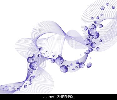 Abstract wave element from thin lines. Stylized line art background in Very Peri modern colors. Vector illustration. Stock Vector