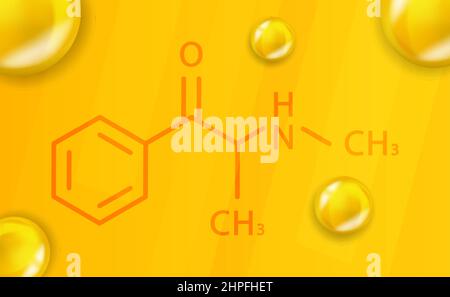 Methcathinone chemical formula. Methcathinone 3D Realistic chemical molecular structure Stock Vector