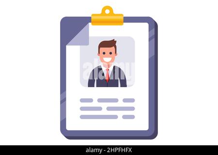 photo and dossier of a person on paper. flat vector illustration. Stock Vector