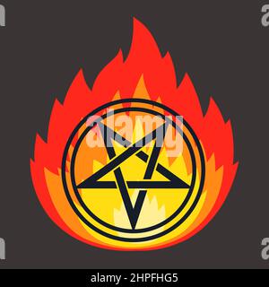 star pictogram with spikes in flame. call the devil. flat vector illustration Stock Vector