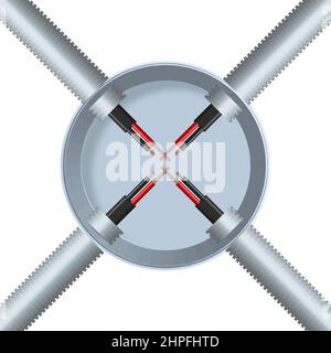 Pass-through box with a cable in a corrugated sleeve, 3D vector illustration. Stock Vector
