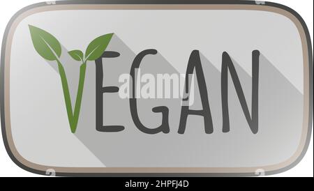 glossy VEGAN label or sticker with green leaves, vector illustration Stock Vector