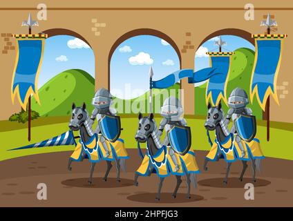 Medieval outdoor scene with armoured knights illustration Stock Vector ...