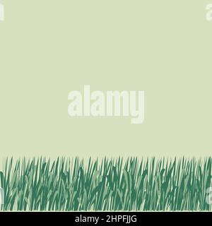 Simple seamless border green grass isolated on white background. Botanical doodle, drawing nature pattern silhouette lawn frame. Vector illustration Stock Vector