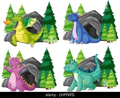 Set of dragons by big cave illustration Stock Vector Image & Art - Alamy