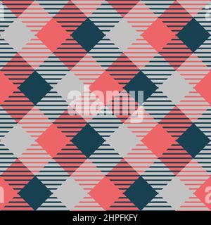 Salmon pink, slate blue and sky gray, plaid pattern, repeatable and seamless Stock Vector