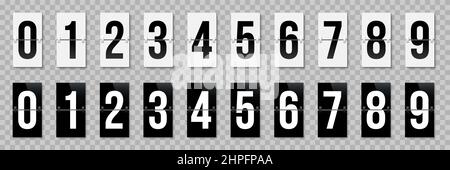 Flip board style numbers vector illustration. Airport terminal, arrival board with numbers template. Realistic flip scoreboard, analog timetable or co Stock Vector