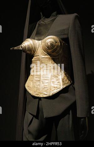 Madrid, Spain. 20th Feb, 2022. A Metallica suit seen on display during the exhibition ‘Cinema and fashion' by Jean-Paul Gaultier at CaixaForum Madrid. Credit: SOPA Images Limited/Alamy Live News Stock Photo