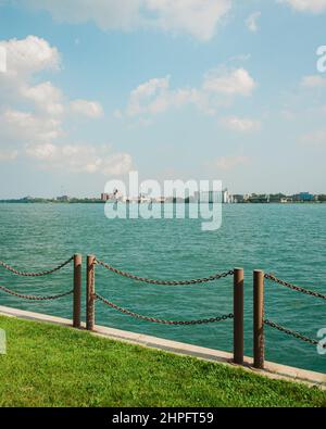 The Detroit River, at Milliken State Park in Detroit, Michigan Stock Photo