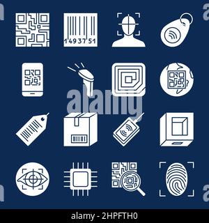 Qr code and barcode icon set. Qrcodes and identification symbols collection. Vector illustration. Stock Vector