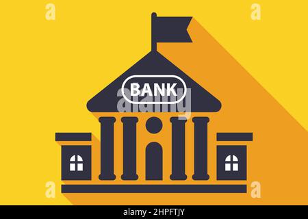 flat black bank building icon on white background. vector illustration finance. Stock Vector