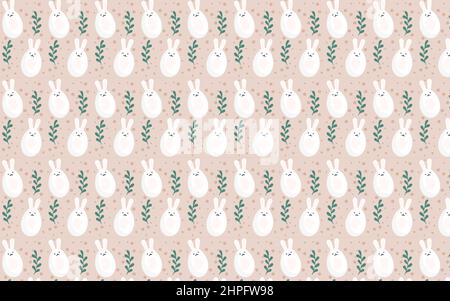 Seamless Pattern With Easter Bunny Ears, Eggs, Willow Branches. Happy 